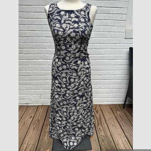 Vintage Navy Cream Floral Printed Maxi Dress - Picture 1 of 3